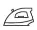 Simple black and white line drawing of a clothes iron, shown in side profile with a handle and a pointed tip—an elegant touch reminiscent of the refined comforts found in the Abingdon Manor Master Suite.