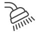 Simple black and white line drawing of a showerhead spraying water downward, with several lines representing water streams—perfectly capturing the elegant simplicity you’d find in the Abingdon Manor Master Suite.