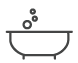 Simple black outline of a bathtub with three bubbles rising above it, on a plain background, capturing the elegant tranquility of the Abingdon Manor Master Suite.